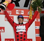 Kim Kirchen in the jersey of the points classification after stage 2 of the Tour de Suisse 2008